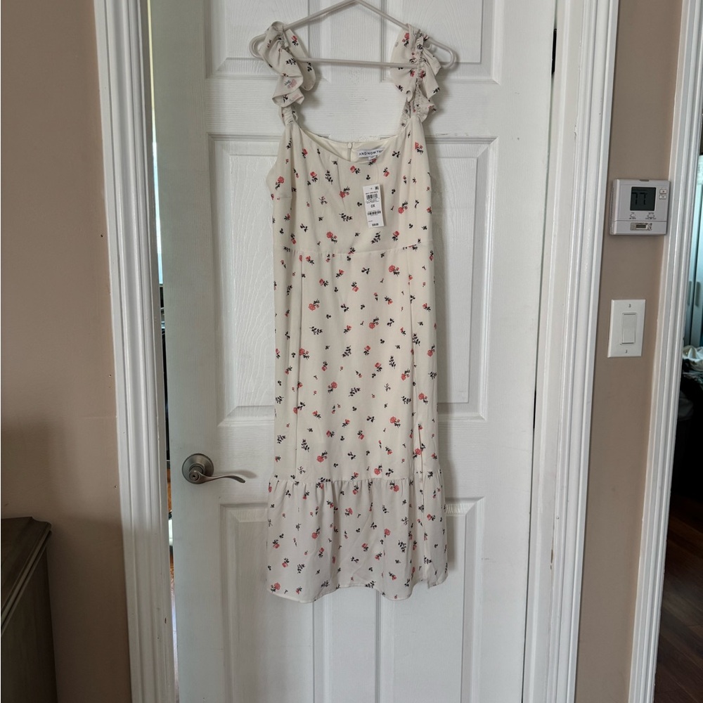 Makie Cream Dress with Pink Coral and Black Floral Print